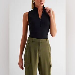 Express Black Mock Neck Zip Up Sweater Bodysuit Size L